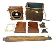Ensign 'The Sanderson' folding plate camera in mahogany and lacquered brass
