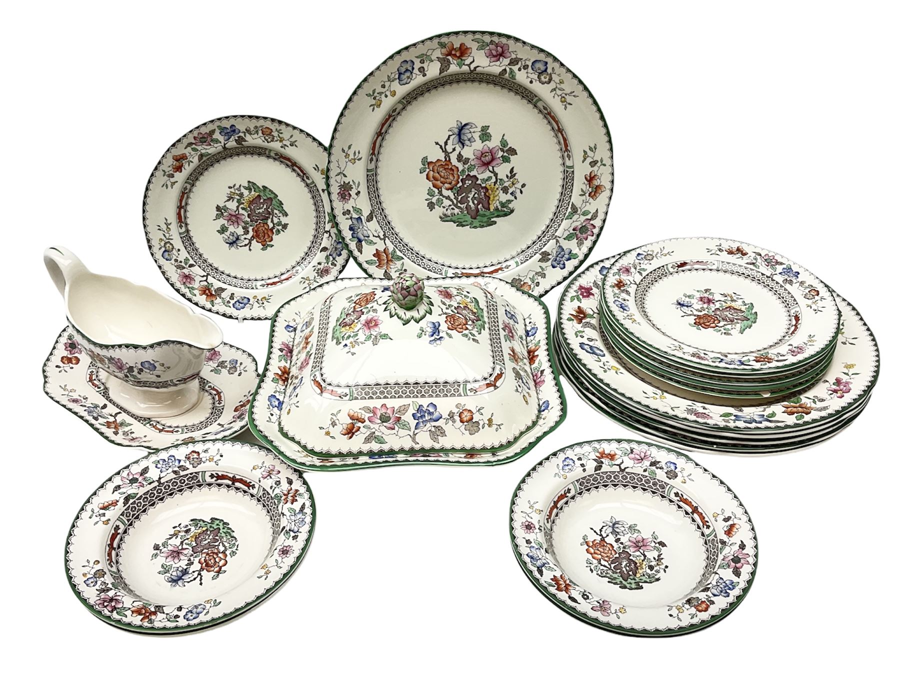 Copeland Spode part dinner service decorated in the Chinese Rose pattern
