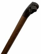 Walking cane with carved horn handle modelled as the head of a Foo dog
