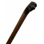 Walking cane with carved horn handle modelled as the head of a Foo dog