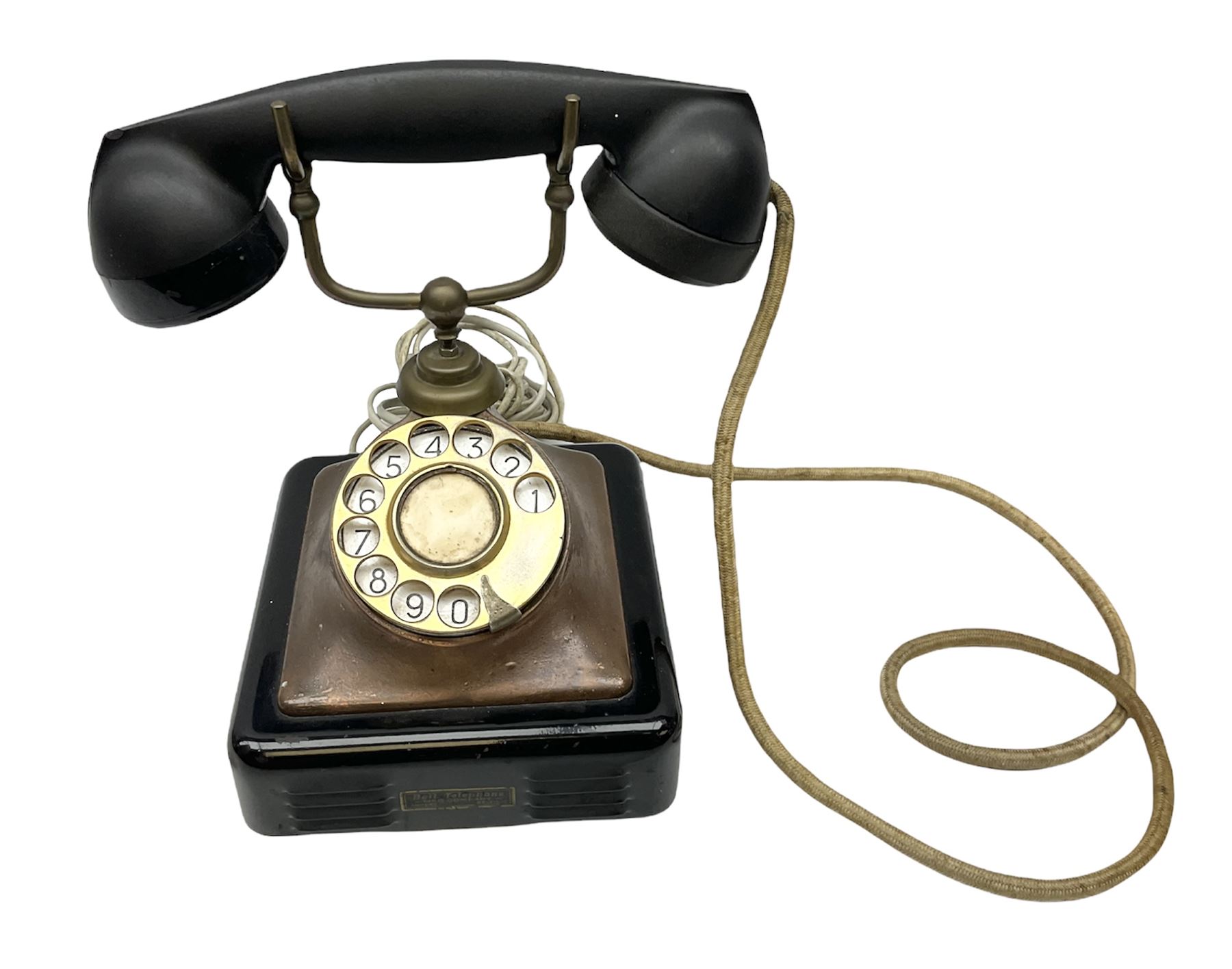 Vintage Belgium Bakelite and copper telephone