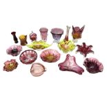 Quantity of art glass to include cranberry coloured examples