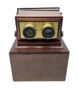 Tabletop Achromatic Stereoscope in mahogany case which becomes a plinth