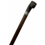 Walking cane with carved ebony handle modelled as a bull dog with pot eyes