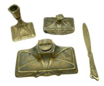 19th century French Art Nouveau gilt bronze four piece desk set by Guenardeau