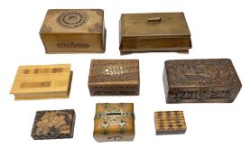 Quantity of hardwood boxes to include walnut example with carved decoration