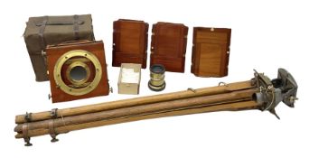 Thornton Pickard folding plate camera in mahogany and lacquered brass