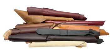 Leather: approximately twelve skins to include large offcuts and part skins including red