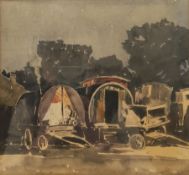 Frederick (Fred) Lawson (British 1888-1968): Romany Gypsy Caravans at Redmire Feast