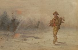 Frank Feller (British 1848-1908): Returning Home with Firewood at Sunset