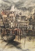 J K Sheard (British 20th century): Whitby Fish Quay and Harbour