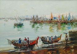 Continental School (20th century): Impressionist Harbour Scene with Figures