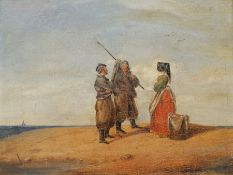 German School (19th century): Soldiers and a Lady on the Shore