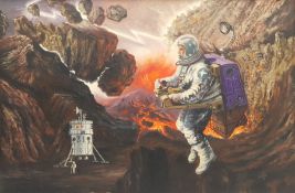 Keith Sutton (British 1924-1991): 'The Rose' - Spacemen Returning to a Devastated Earth and Finding