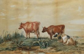 English School (19th century): Cows Resting in Open Pasture