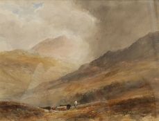 Edward Tucker Snr (British 1825-1909): Highland Landscape with Cows and Figure