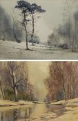 George C Morrison (Irish 20th century): Winter Landscapes with Trees