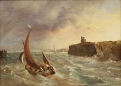 English School (late 19th century): Coastal Seascape with Sailing Vessels