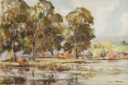 Bill Lowe (British 1922-2006): Wetland Landscape with Trees