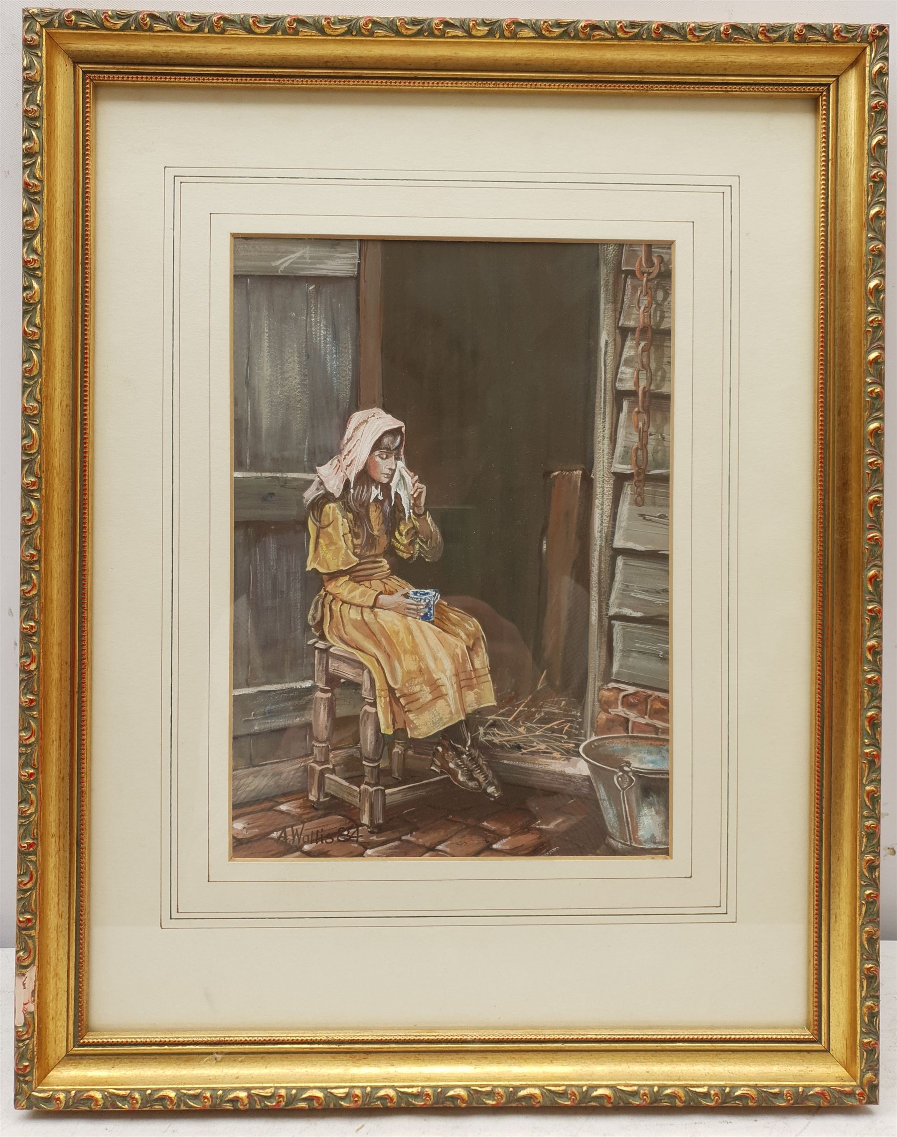 A Wallis (British 20th century): Girl Crying Outside Stable - Image 2 of 2