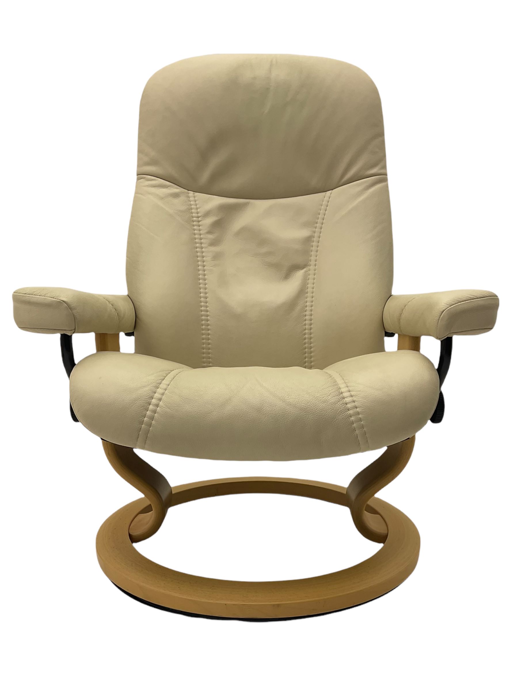 Ekornes - Stressless armchair upholstered in cream leather with matching footstool - Image 2 of 16