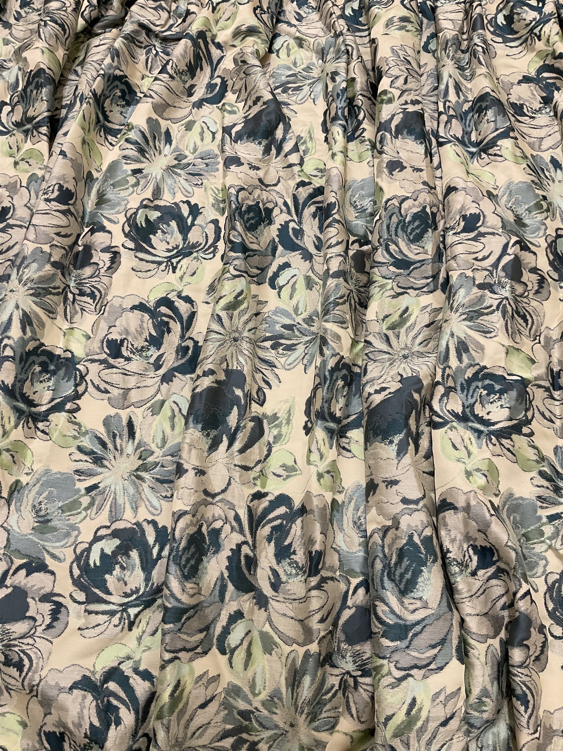 Marks & Spencer Home - lined curtains in blue floral patterned fabric - Image 2 of 7