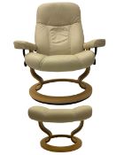 Ekornes - Stressless armchair upholstered in cream leather with matching footstool