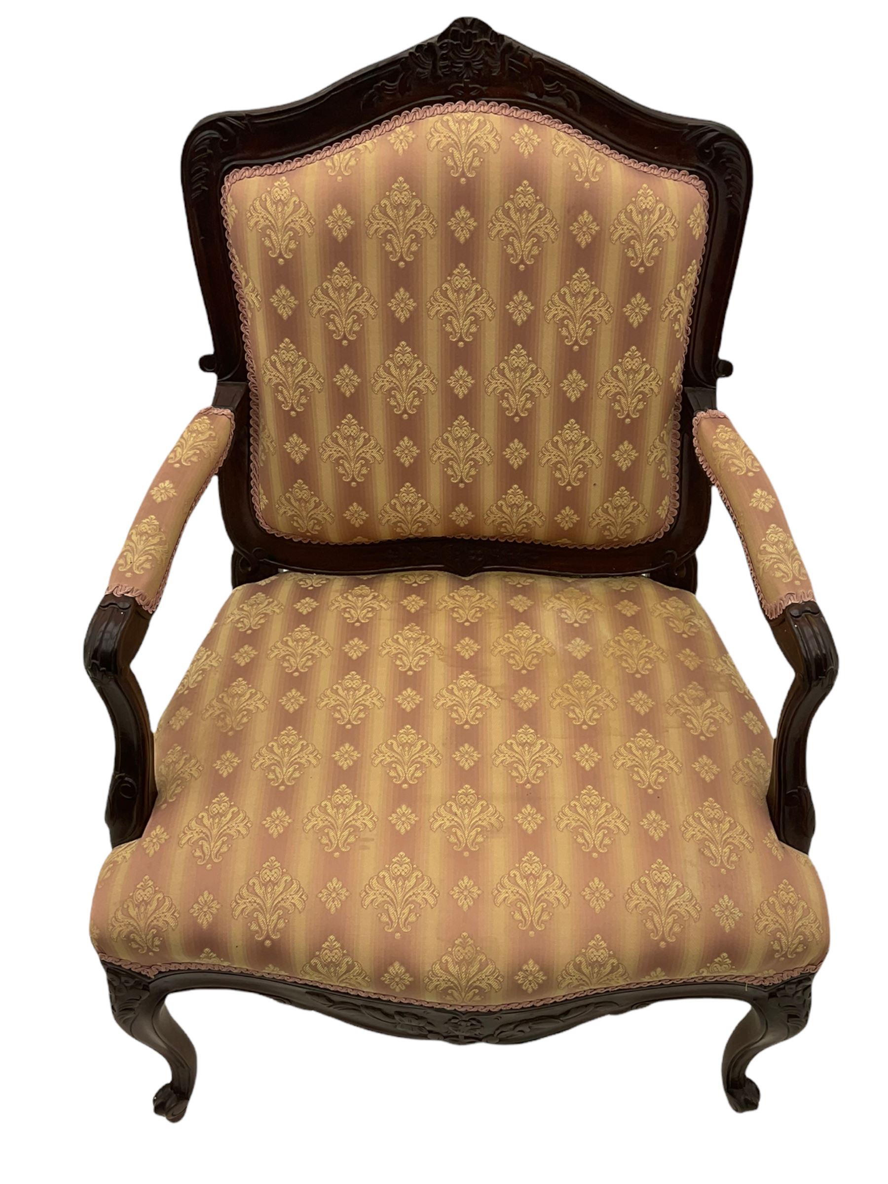 French style walnut framed upholstered armchair - Image 5 of 9