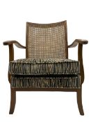 Mid-20th century beech armchair with cane back