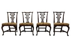 Set of four early 20th century Chippendale style mahogany dining chairs