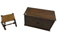 Mid 20th century oak blanket box and Oak rush seat stool