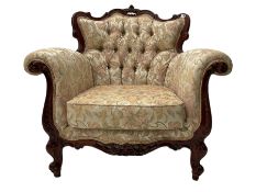 French carved walnut finish framed armchair