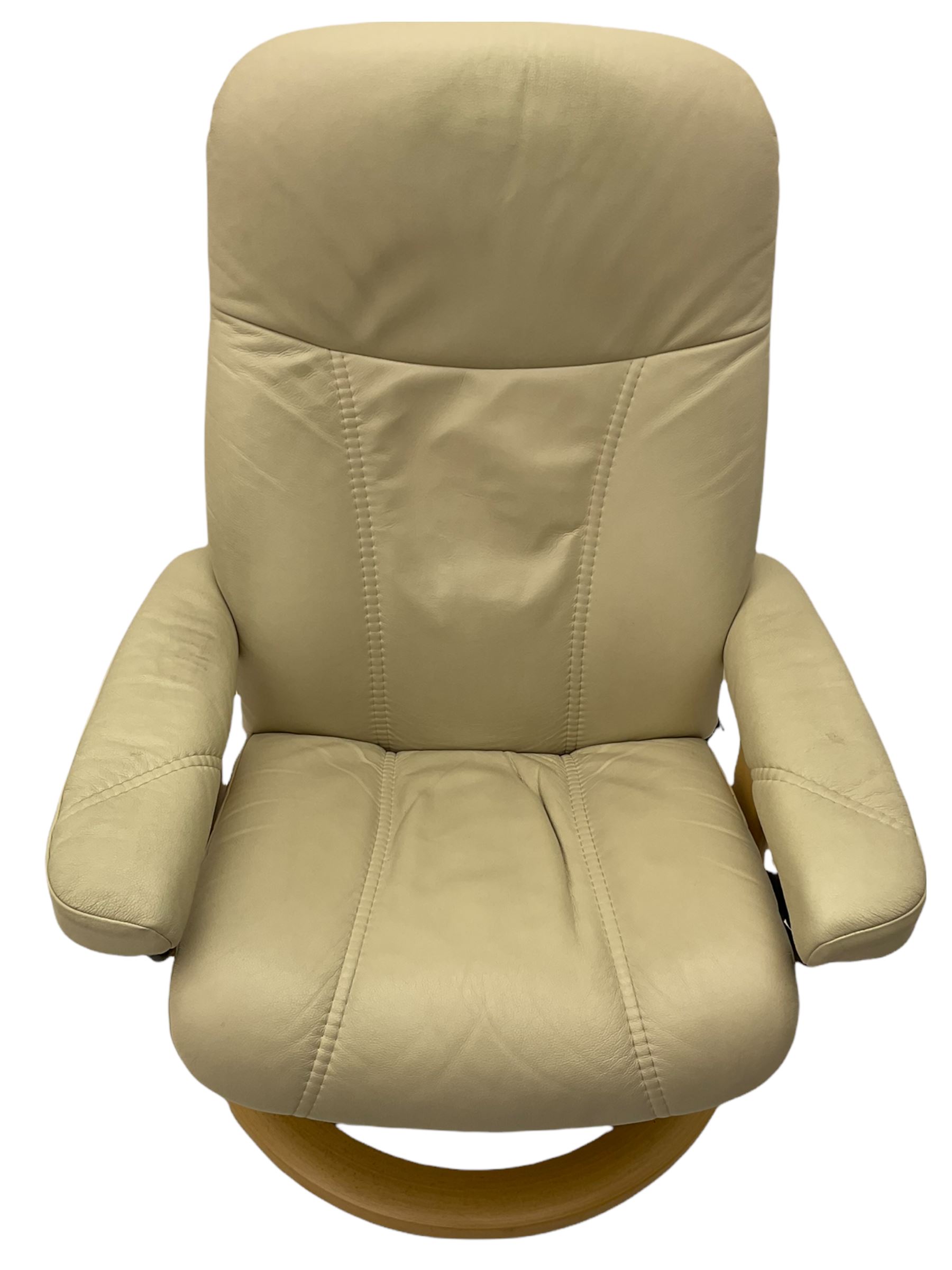 Ekornes - Stressless armchair upholstered in cream leather with matching footstool - Image 4 of 16