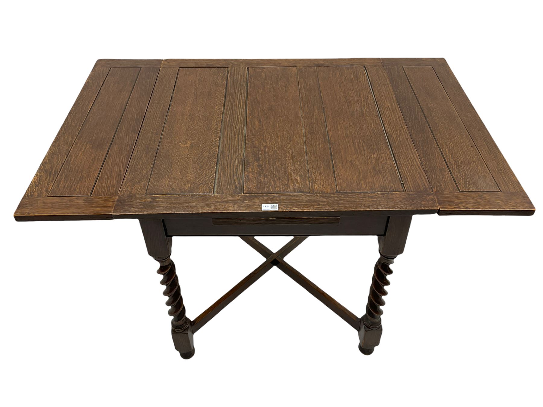 Early 20th century oak barley twist drawer leaf dining table - Image 7 of 10