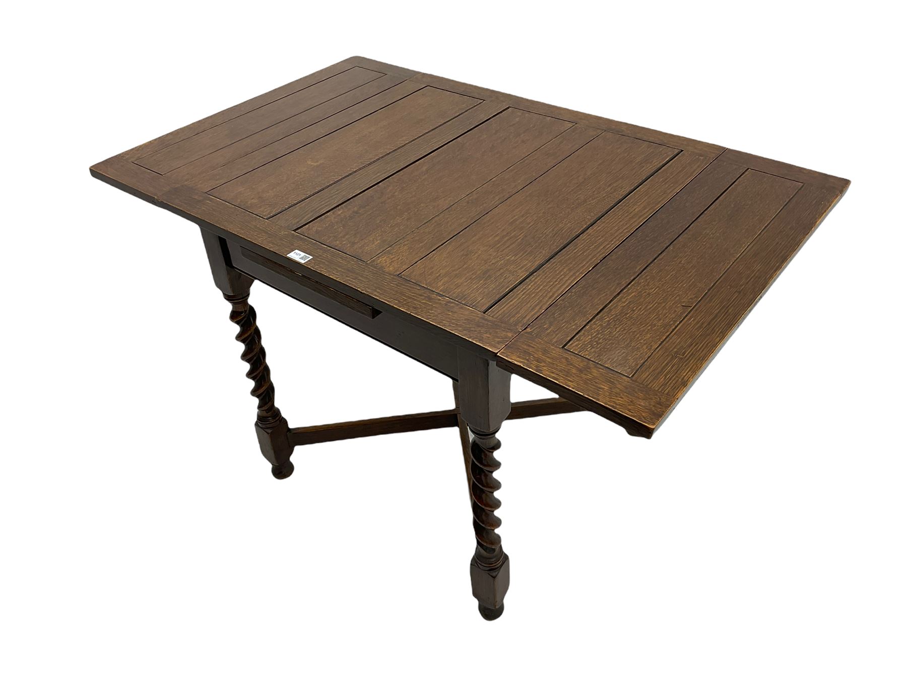 Early 20th century oak barley twist drawer leaf dining table - Image 6 of 10