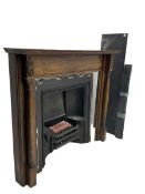 Fireplace - early 20th century oak surround with moulded mantle over turned pilasters (W145cm