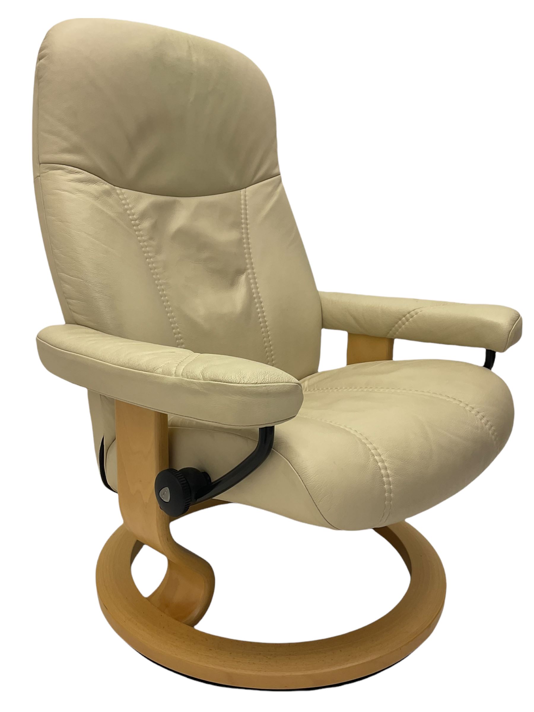 Ekornes - Stressless armchair upholstered in cream leather with matching footstool - Image 10 of 16