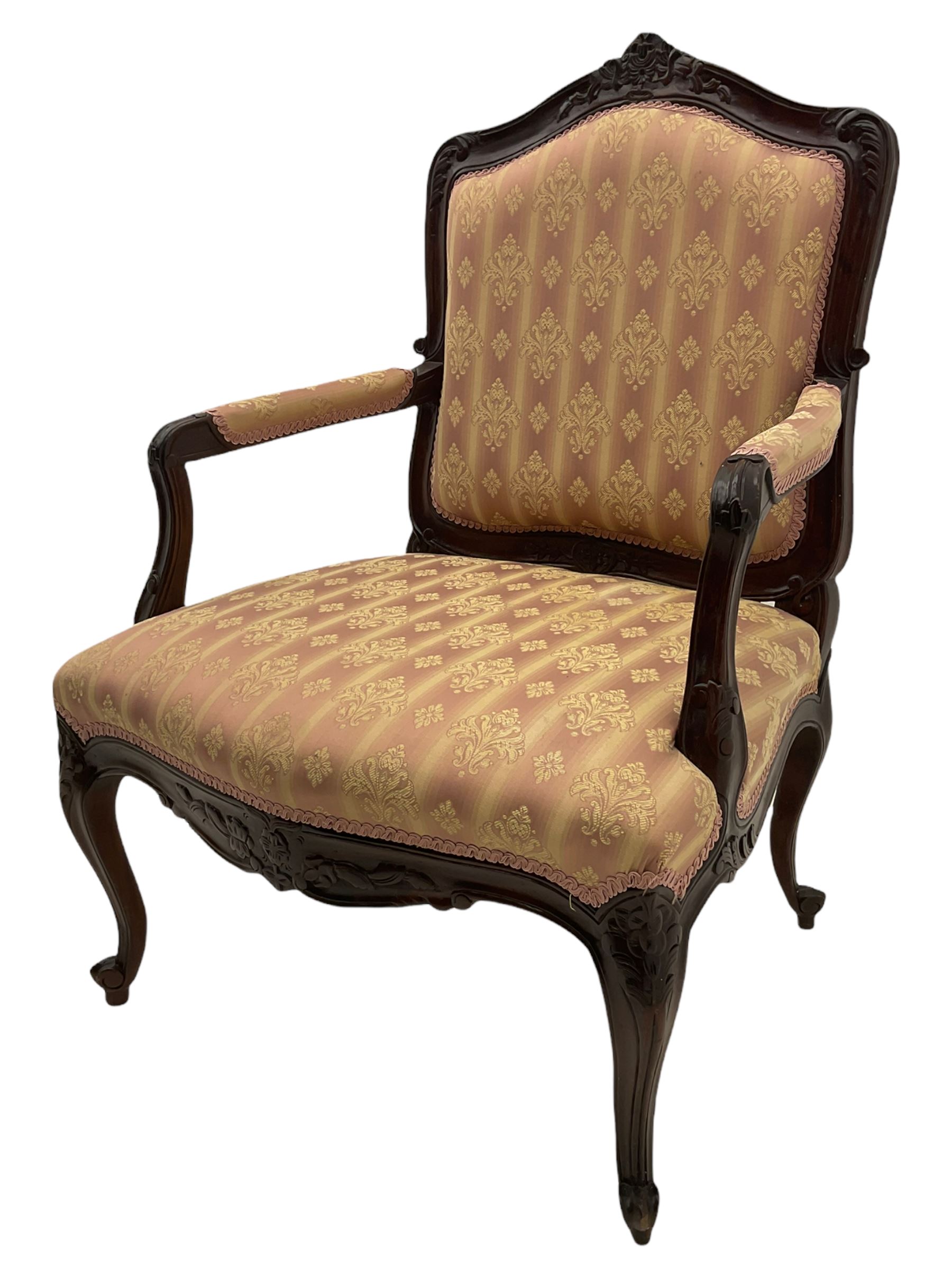 French style walnut framed upholstered armchair - Image 6 of 9