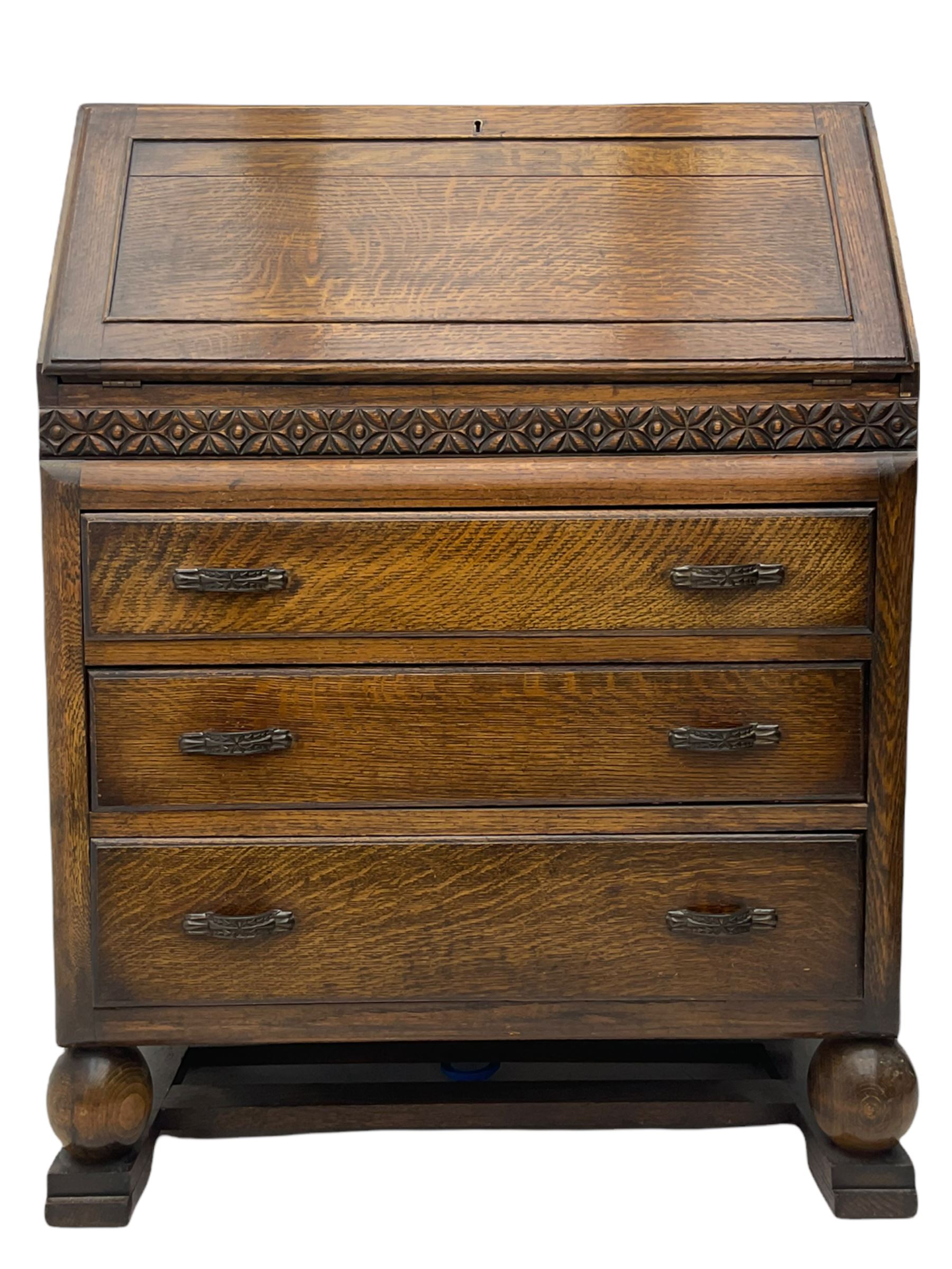 Early 20th century oak three drawer oak bureau