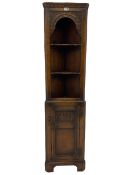 Narrow 20th century distressed oak corner cupboard