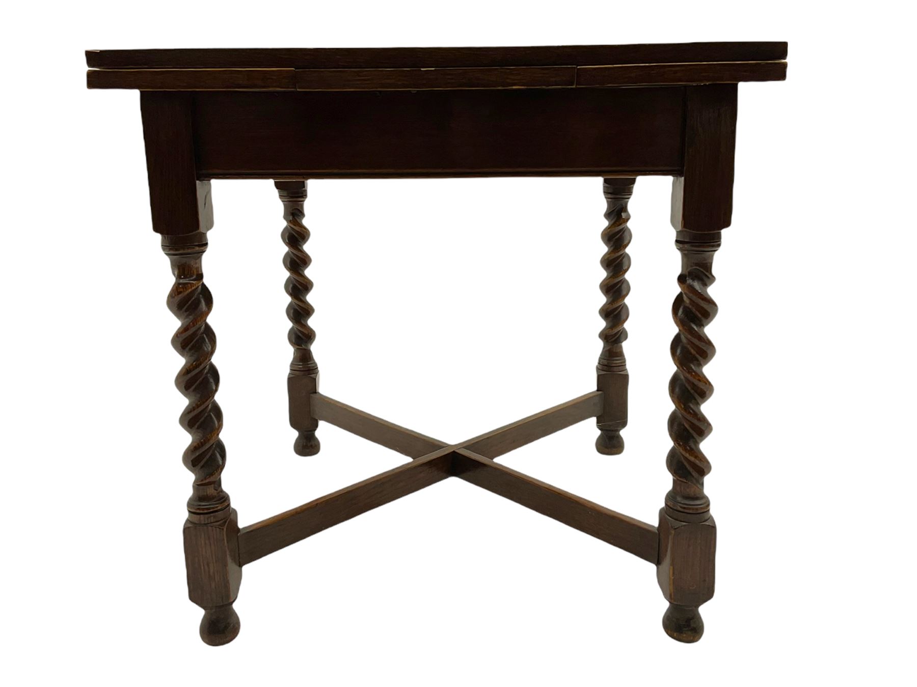 Early 20th century oak barley twist drawer leaf dining table - Image 2 of 10