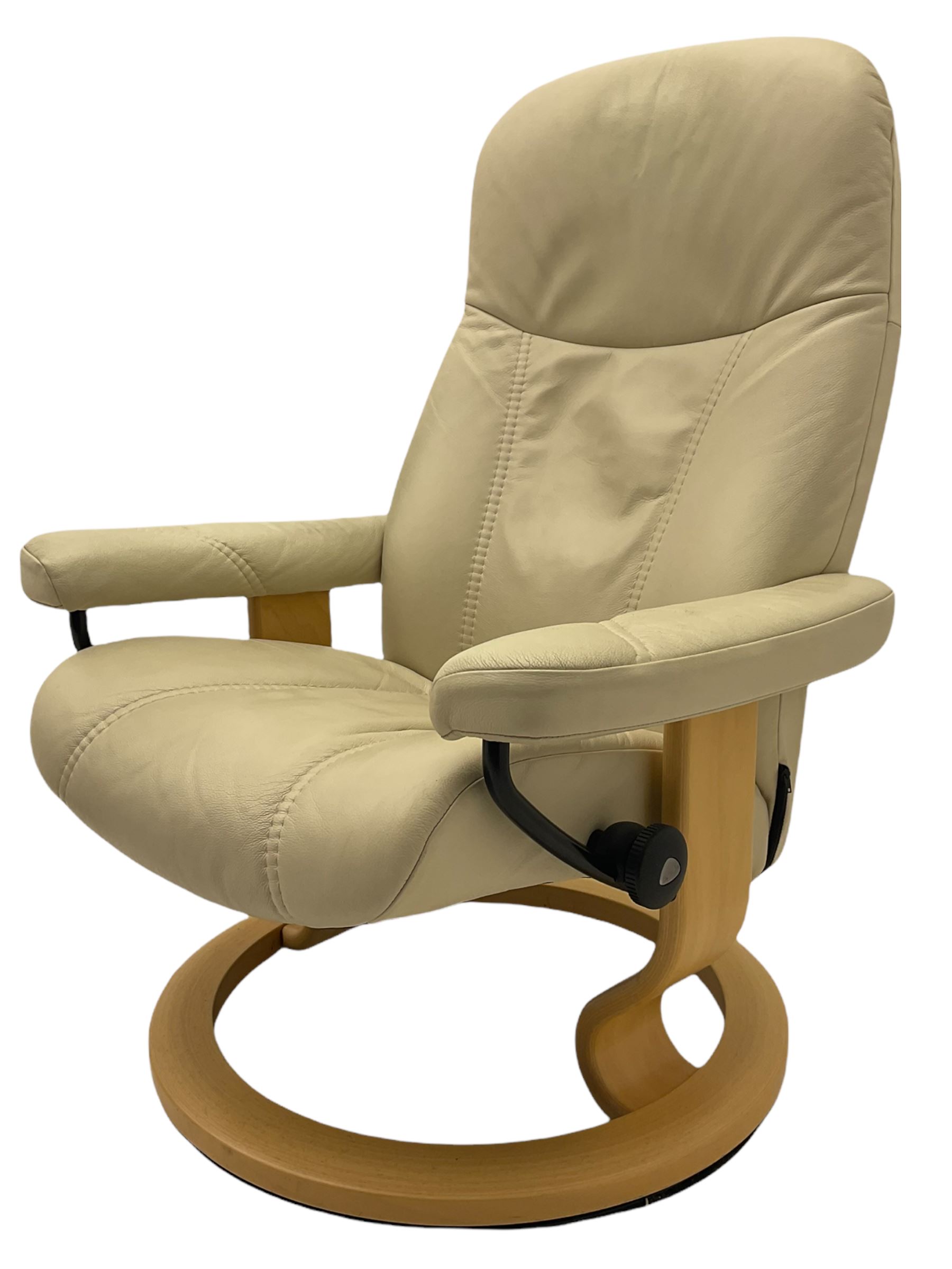 Ekornes - Stressless armchair upholstered in cream leather with matching footstool - Image 13 of 16