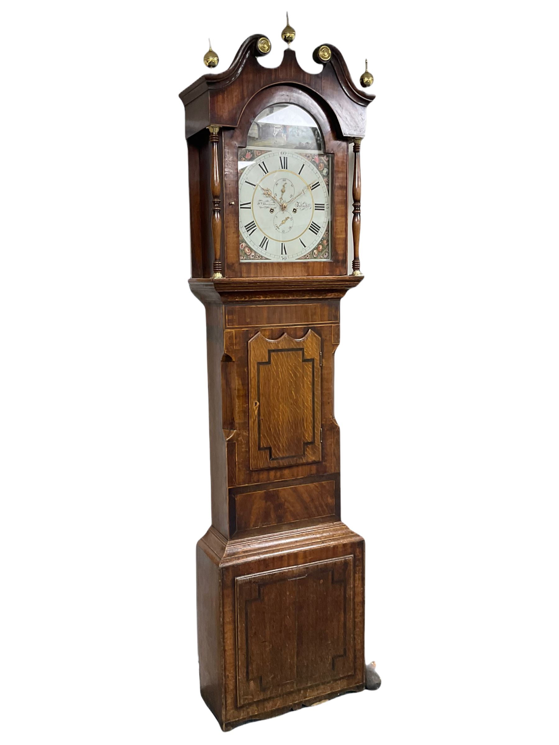 A mid-19th century oak and mahogany longcase clock by “ Wm Harrison, Tadcaster”,