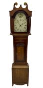 A mid-19th century oak and mahogany longcase clock with a swans neck pediment