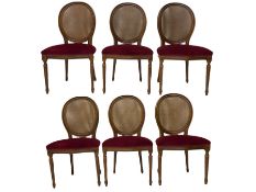 Set six French style walnut finish dining chairs