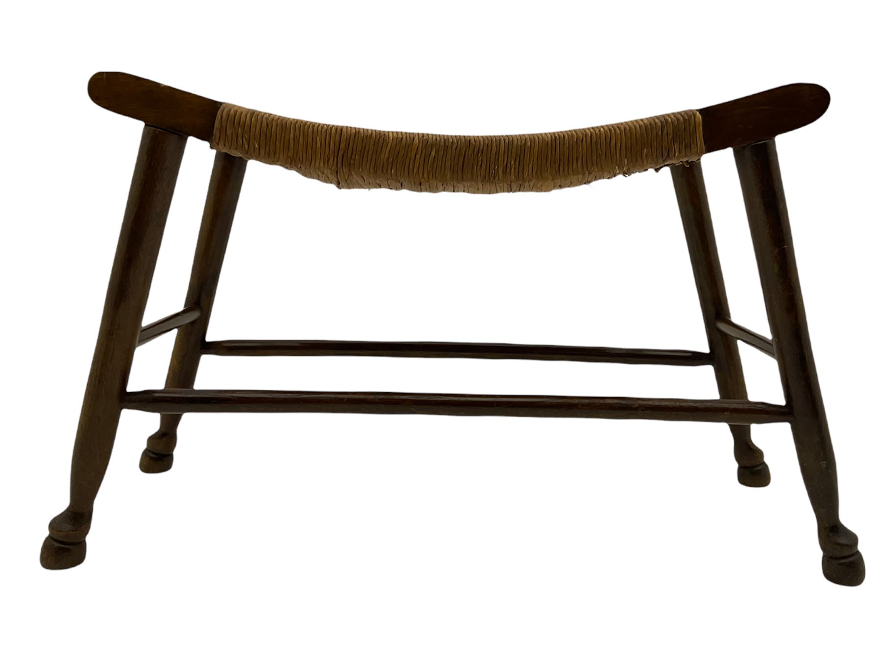 20th century stained beech stool with dished rush seat - Image 2 of 6