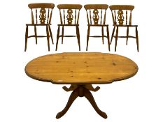 Solid pine oval pedestal dining table