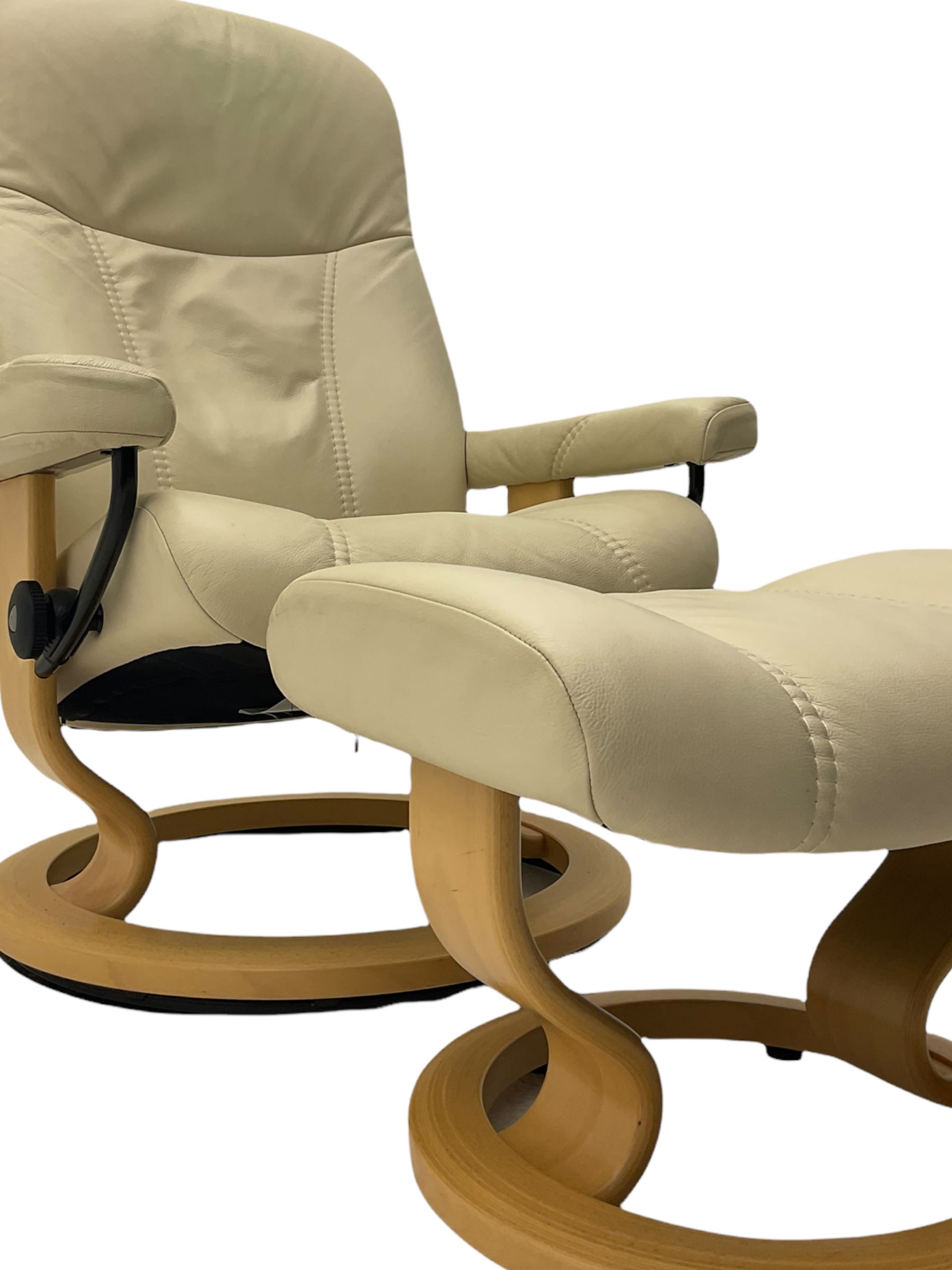 Ekornes - Stressless armchair upholstered in cream leather with matching footstool - Image 9 of 16