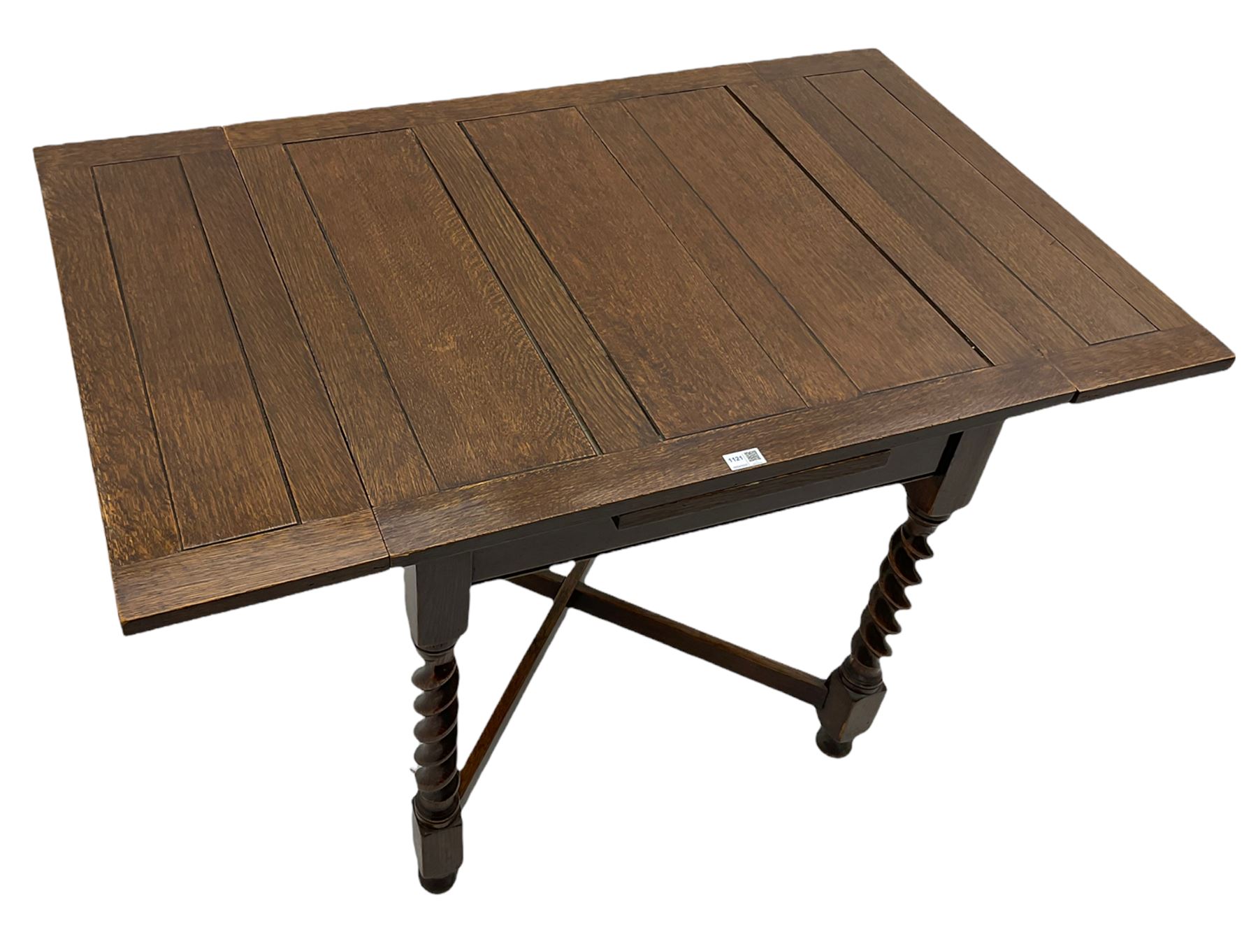 Early 20th century oak barley twist drawer leaf dining table - Image 10 of 10