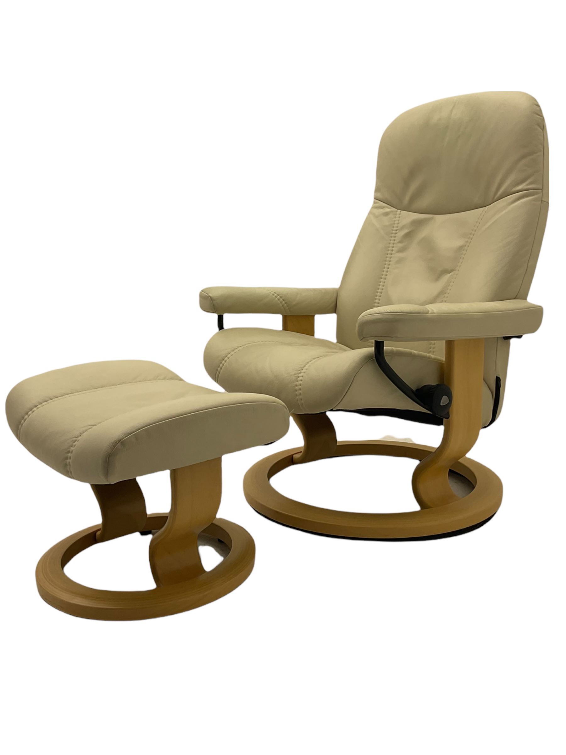 Ekornes - Stressless armchair upholstered in cream leather with matching footstool - Image 8 of 16